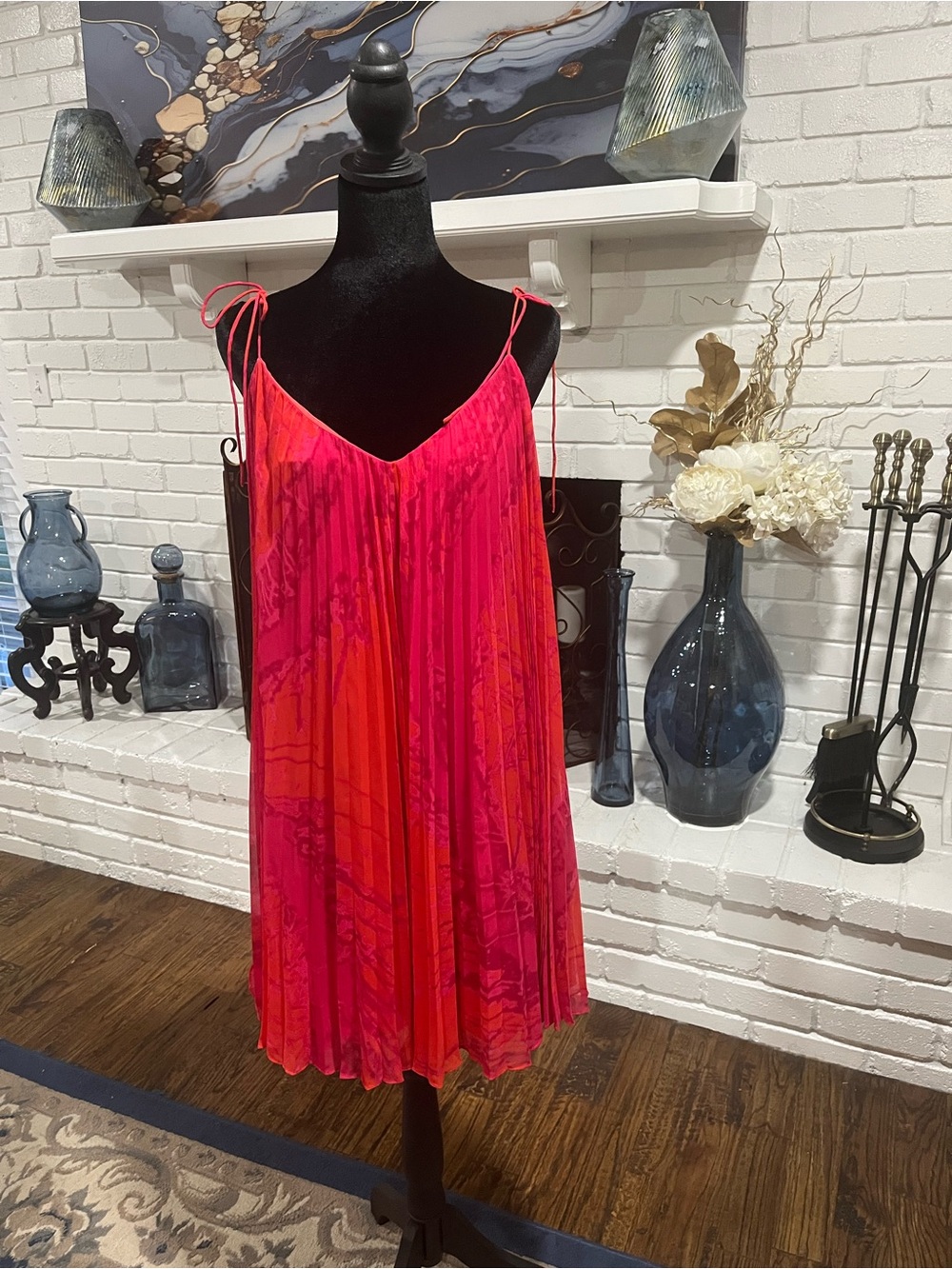 Halston Heritage Pink and Orange Printed Slip Dress